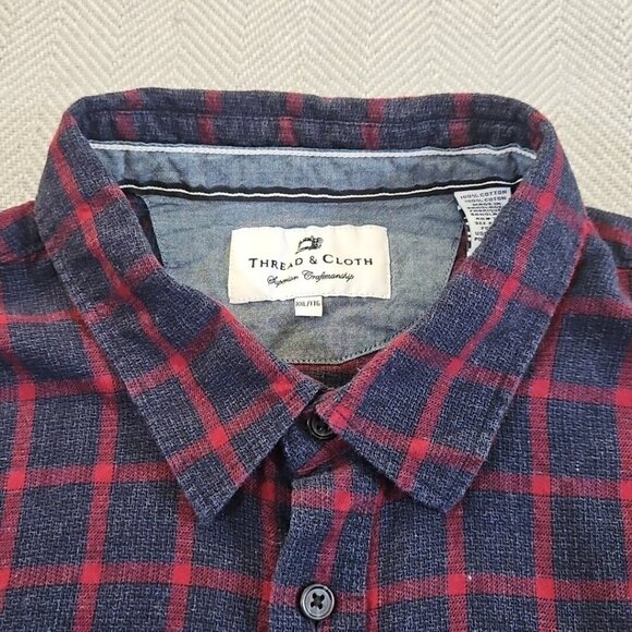 Thread & Cloth Flannel Shirt Women's XXL Navy & Red Long Sleeve Button Down EUC - Picture 4 of 13